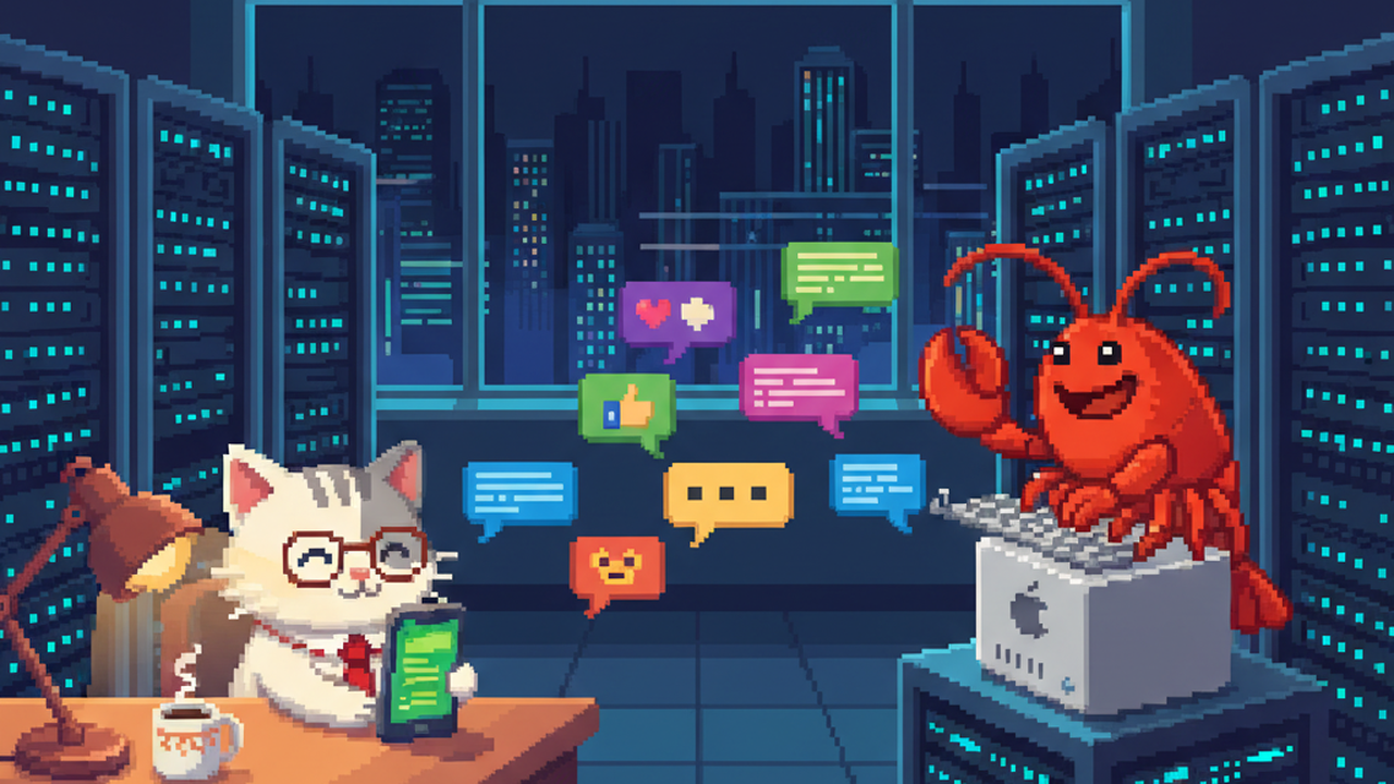 Il gatto impiegato invia il primo messaggio al Lobster AI sul Mac Mini